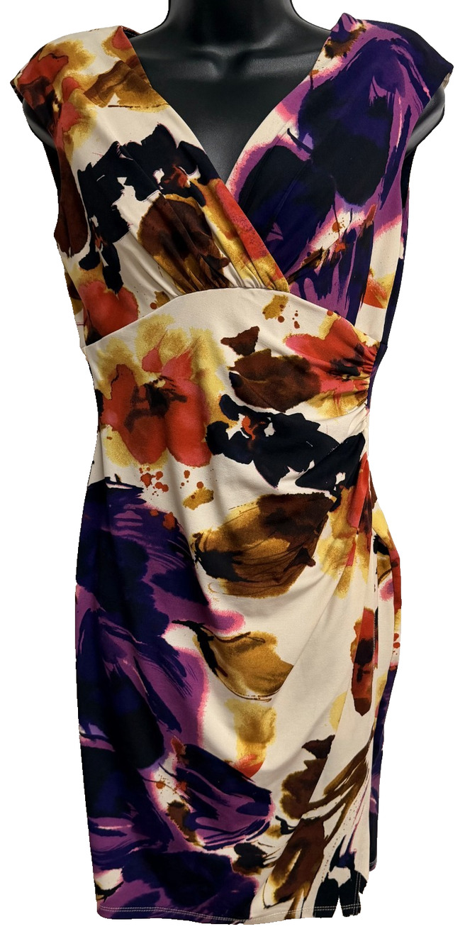 Lauren Ralph Lauren Sheath Dress Women's 6P Watercolor Floral Ruched Bodycon